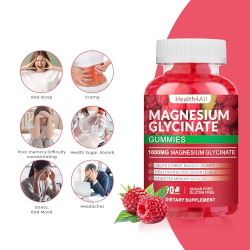 Magnesium Glycinate Gummies 1000mg, High Absorption Sugar Free Magnesium Potassium Supplement for Relaxation, Stress Relief, and Sleep Support for Adults & Kids - 90 Raspberry Gummies