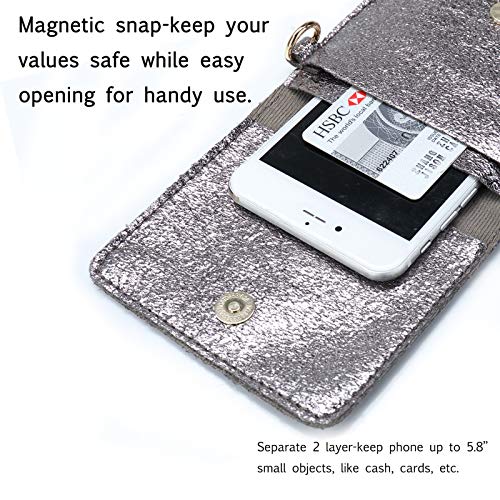 seOSTO Small Crossbody Bag Cell Phone Purse Wallet with 2 Shoulder Strap Handbag for Women Girls (Metallic Grey)