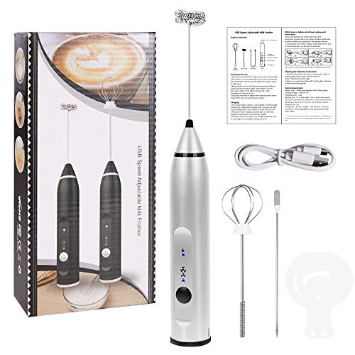 EZCO Electric Milk Frother Handheld, USB Rechargeable Drink Mixer Foam Maker for Coffee Lattes Hot Chocolates with Egg Beater/Coffee Needle Pen/Art Stencils Set, Silver - Thumbnail 7