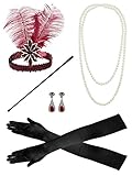 Zivyes 1920s Accessories for Women 1920s Headpiece Flapper Gloves Cigarette Holder Pearl Necklace