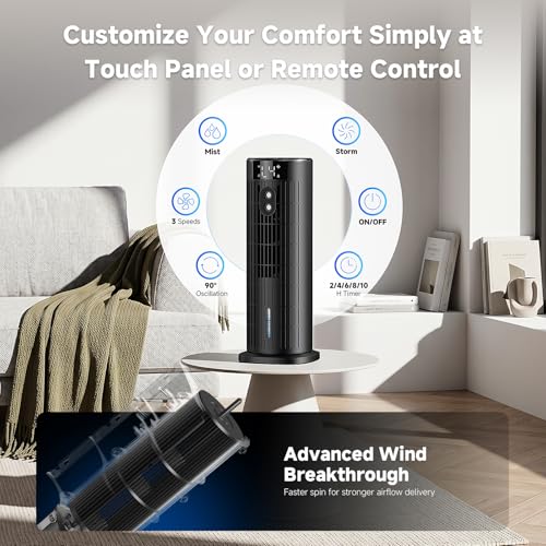 Portable Air Conditioner, Silent Air Cooler, Portable Air Conditioner with Fan Speed, Timer, Large Capacity Water Tank, for Home, Office (Black)