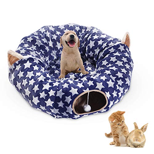 LUCKITTY Large Cat Dog Tunnel Bed with Washable CushionBig Tube