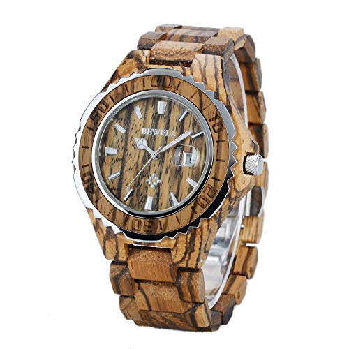 Bewell Men Wood Watch Luminous Date Display Analog Japanese Movement Fashion Unique Wristwatch
