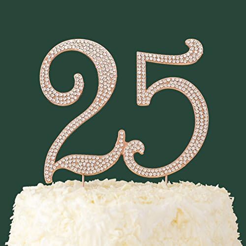 LOVENJOY Gift Boxed 5.2" Rhinestone 25 Cake Topper, Rose Gold