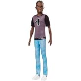Barbie Ken Fashionistas Doll #130 with Sculpted Brunette Hair Wearing a Number 4 T-Shirt, Denim Pants &amp; Shoes, Toy for Kids 3 to 8 Years Old