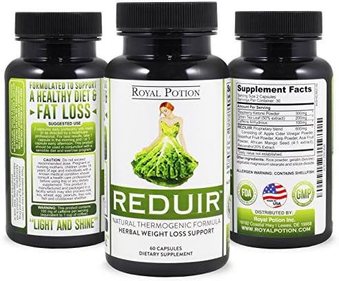 REDUIR Herbal Weight Loss Supplement Fat Burner Appetite Suppressant Diet Pill Natural Thermogenic Formula (60 Caps) With Raspbery Ketones, Green Tea Extract, Caffeine. Especially Formulated for Woman