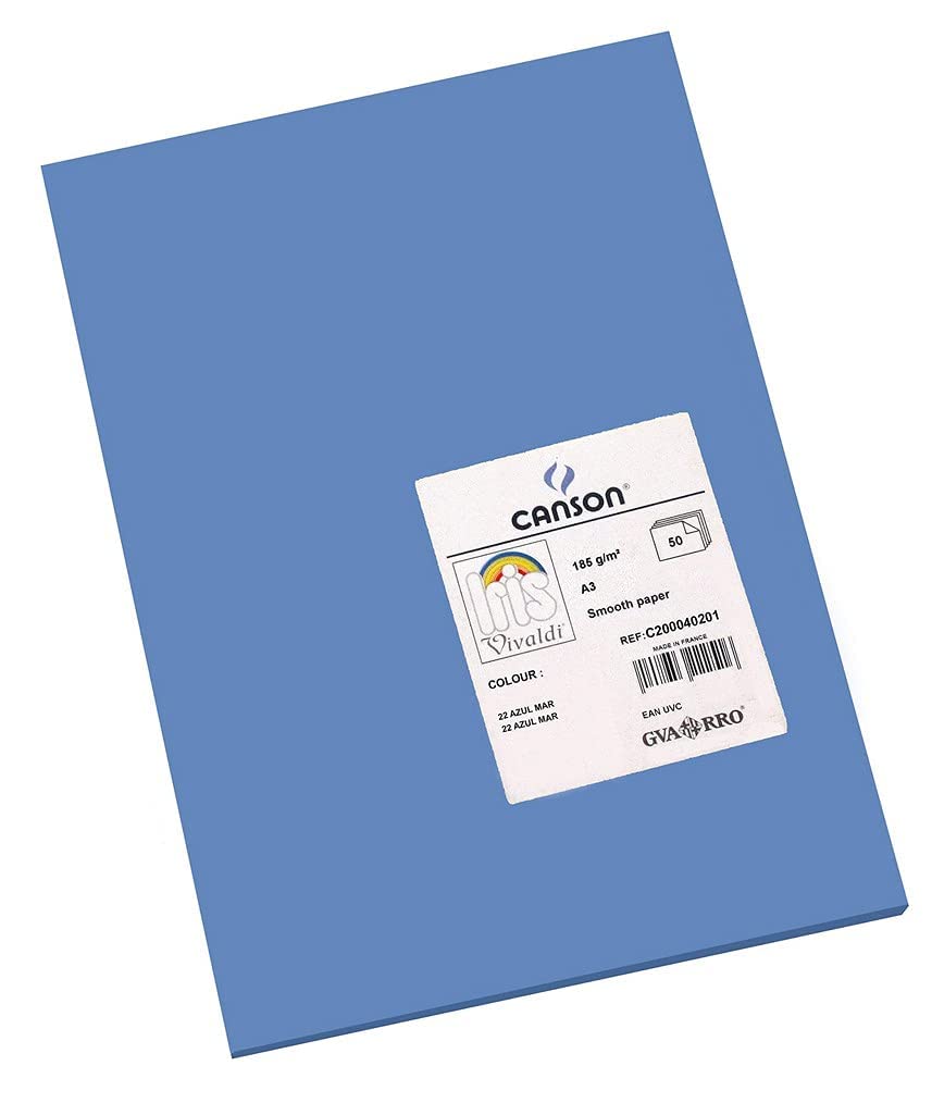 Canson Iris Vivaldi A3 185 GSM Smooth Colour Paper - Azure Blue (Pack of 50 Sheets)