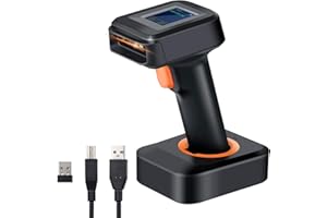 Tera Pro 1D 2D QR Wireless Barcode Scanner with Display Screen Battery Level Indicator Time Display Works with Bluetooth with Charging Cradle Base for Warehouse Supermarket Library HW0006 Pro