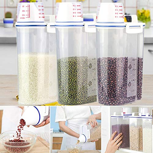 JISETY 2Kg Plastic Food Cereals Bean Rice Grain Storage Container with Measuring Cup New