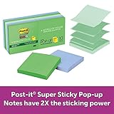 Post-it Super Sticky Pop-up Notes, 2x Sticking Power, 3 in x 3 in, Bora Bora Collection, 10 Pads/Pack, 90 Sheets/Pad (R330-10SST)