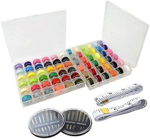 72 Pcs Sewing Bobbins - Pistha Sewing Machine Thread with Case Tape and Needle for Embroidery Craft