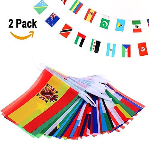 International String Flags Banners 32 Countries Flags 8.2'' x 5.5'' World Flags for 2018 Panini Russia FIFA World Cup Soccer, Restaurants, Sport Bars, Game Night, Party Decorations 36 Feet - 2 Pack