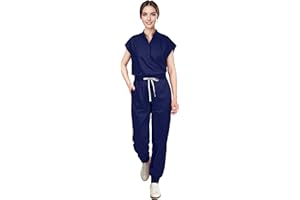 Eadflie Scrubs for Women Set - with Sleeveless Stand-Up Collar Scrub Top & Jogger Scrub Pants, 8-Pocket Design