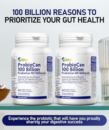 Allbe Probiotics for Men & Womens - 100 Billion CFU with 11 Strains, Lactobacillus, Acidophilus and L. Gasseri - Support Gut Health, Digestion, Weight Management and Bloating Relief - Pack of 2, 1 Per Day