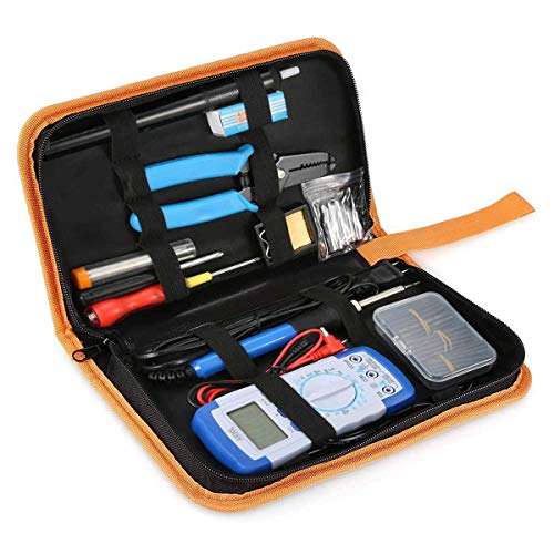 LIUMY 15 in 1 Soldering Iron Kit, 60W Adjustable Welding Iron︱Digital Multimeter︱5pcs Soldering Iron Tips︱Electrical Pen︱Double Screwdriver︱Soldering Station︱Wire Stripper Cutter︱Heat Shrink Tube