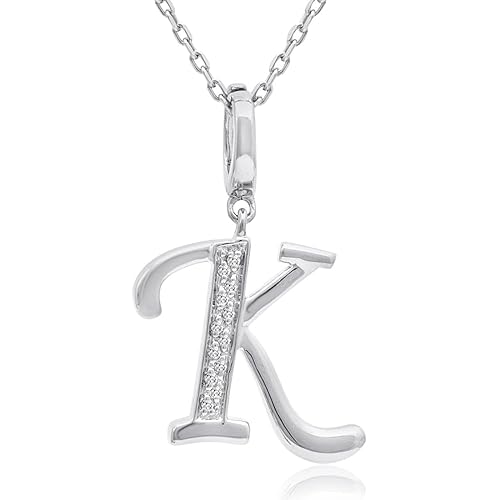 Diamond Initial K Charm Pendant in Sterling Silver on an 18in. Chain Pendant