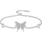 Dorunmo Butterfly/Sea Turtle Anklets 925 Sterling Silver Adjustable Opal Anklet Bracelet Beach Summer Jewelry Gifts for Women