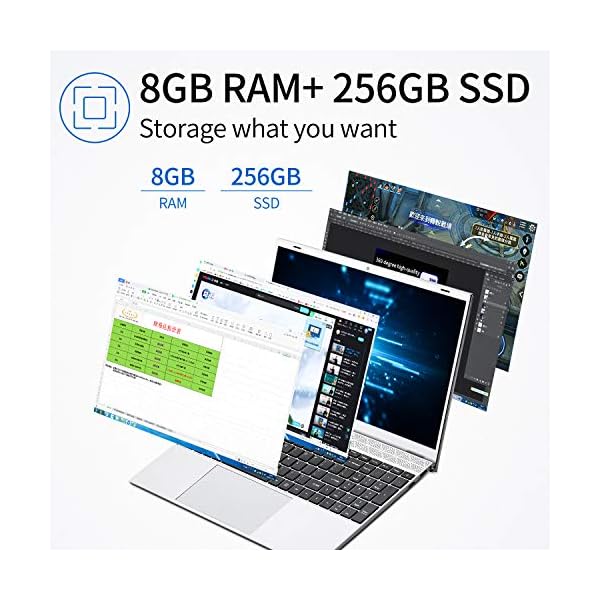 Laptop 15.6 inch, 1920x1080HD display, Intel J4115 CPU. 8GB RAM，256GB SSD，Windows 10（gray）