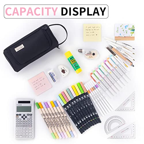 ANGOOBABY Pencil Case Handheld Pencil Pouch Multi-slot Pen Bag Stationery Storage for Teen Student College Office Adults - Black