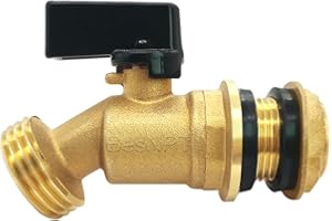 BesNPT Brass Rain Barrel Spigot Water Tank Faucet, 1/2" NPS Male Inlet to 3/4" GHT Male Outlet, Quarter Turn Bulkhead Ball Valve