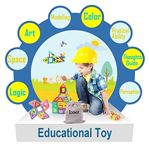 idoot Magnetic Blocks Building Set for Kids, Magnetic Tiles Educational Building Construction Toys for Boys & Girls with Storage Bag - 56Pcs - Thumbnail 6