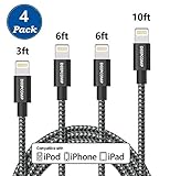 Lightning Cable,Deepcomp Charger Cables 4Pack 3FT 6FT 6FT 10FT to USB Syncing and Charging Cable Data Nylon Braided Cord Charger for iPhone X, iPhone 8/8 Plus/7/7 Plus/6s/6s Plus/6/6 Plus/iPad (Black)