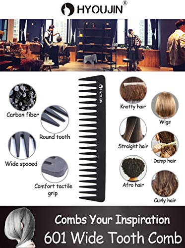 HYOUJIN 601 Black Carbon Wide Tooth Comb,100% Anti static 230℃ Heat Resistant,Detangling Comb,Detangler Hair Comb for Long Wet hair Hair Straighten Curly Hair - Thumbnail 7