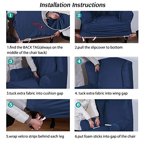 Turquoize Stretch Wing Chair Slipcover Wingback Armchair Chair Slipcovers Sofa Covers 1-Piece Spandex Fabric Wing Back Wingback Armchair Chair Slipcovers(Wing Chair, Navy)