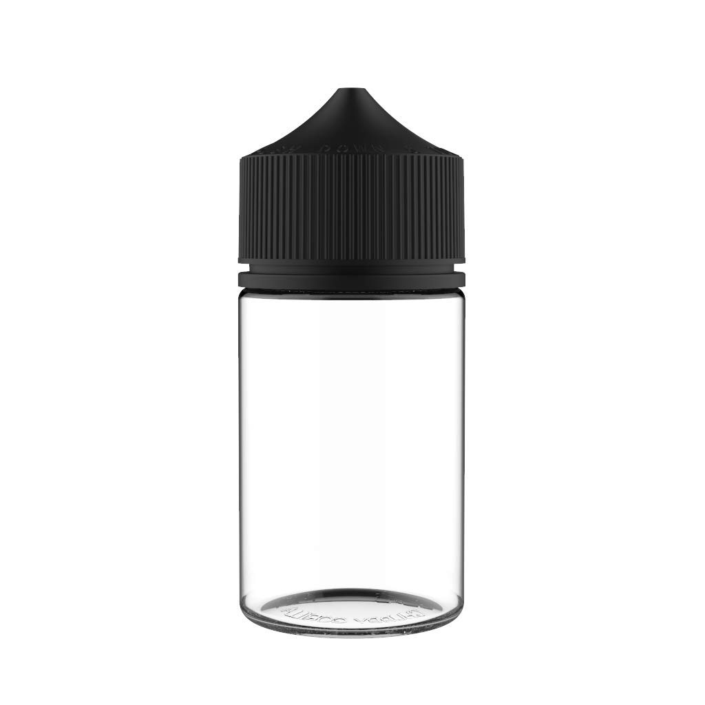 Chubby Gorilla V3 75ml Stubby PET Plastic Unicorn Bottles for Liquids, Oils and E-Liquid - Empty Dropper Bottles - 5X 75ml (Clear Bottle with Black Cap)