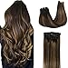 GOO GOO Clip in Hair Extensions Real Human Hair, Remy Human Hair Extensions Clip ins for Women, Natural Human Hair, 22inch 120g 7Pcs, 1B/6/1B Balayage Natural Black to Chestnut Brown