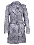 FactoryExtreme Entalla Grey Trench Coat Womens Leather Jacket, Small, Grey