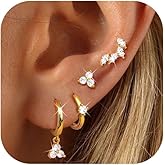Florideco 925 Sterling Silver Earrings for Women Trendy Hypoallergenic Small Gold Hoop Earrings 14K Gold Plated Stud Earring Sets for Multiple Piercing CZ Ear Cuff Cartilage Earring Stacks