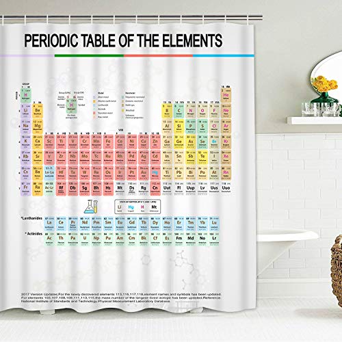 Periodic Table of Elements Shower Curtain with 12 Hooks, Educational Shower Curtain Durable Waterproof Bathroom Curtain