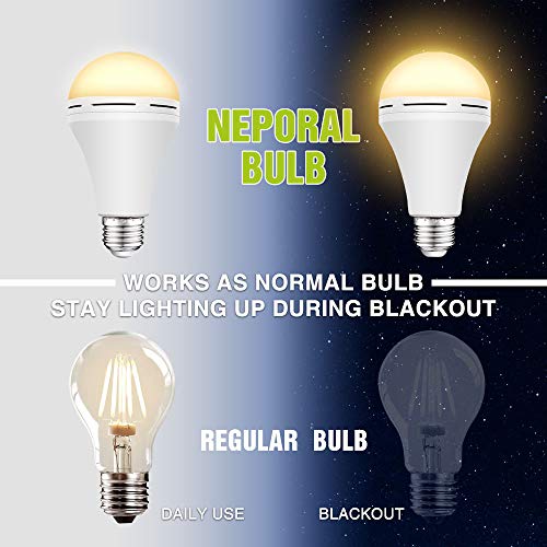 4 Pack Emergency-Rechargeable-Light-Bulb, 3000K Soft White Light Bulbs, Stay Lights Up When Power Failure, 1200mAh 15W 80W Equivalent LED Light Bulbs for Home, Camping, Tent (E27, with Hook)