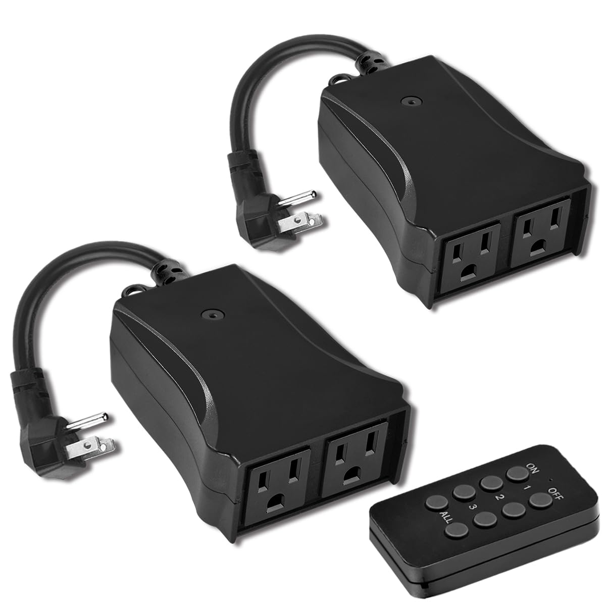 Photo 1 of BESTTEN 2 Pack Outdoor Wireless Remote Control Outlet, 80 Foot Range, Plug in Switch with 2 Grounded Electrical Outlets for Christmas Lights and Patio Fountain, Black