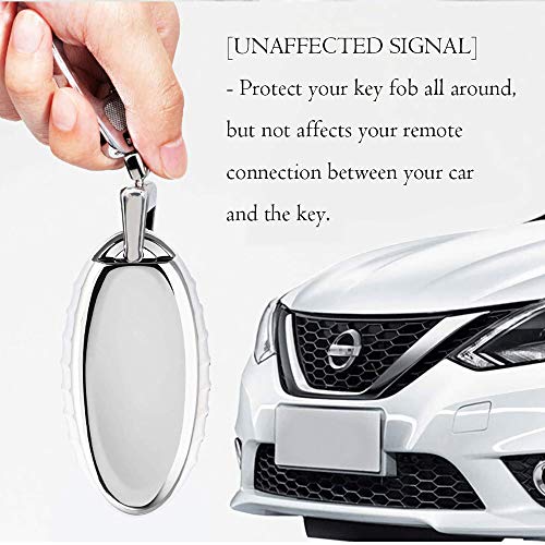 QBUC Car Key Cover for Nissan, 3 4 5 Button Case for Nissan Key Fob Cover with Key Chain, Replacement Key Fob for Infiniti Altima Maxima Murano and More (Sliver)