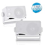 3-Way Weatherproof Outdoor Speaker Set - 3.5 Inch 200W Pair of Marine Grade Mount Speakers - in a Heavy Duty ABS Enclosure Grill - Home, Boat, Poolside, Patio, Indoor Outdoor Use - Pyle PLMR24 (White)