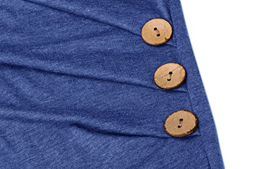 Aliex Women's Casual Tunic Top Short Sleeve Blouse T-Shirt Button Decor Blue L - Thumbnail 6