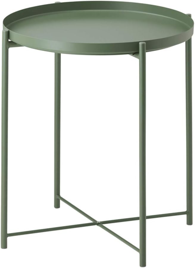 Side Table Small Metal End Table Round Tray Foldable Accent Coffee Table for Living Room Bedroom（18.3”×20.5”Green）: Kitchen & Dining