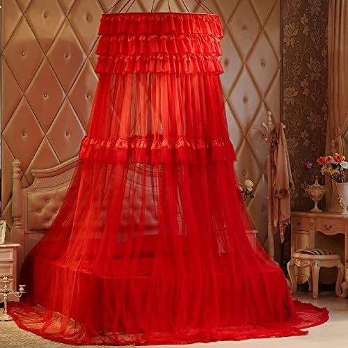 Triple Lace Ruffle Princess Bed Canopy Red