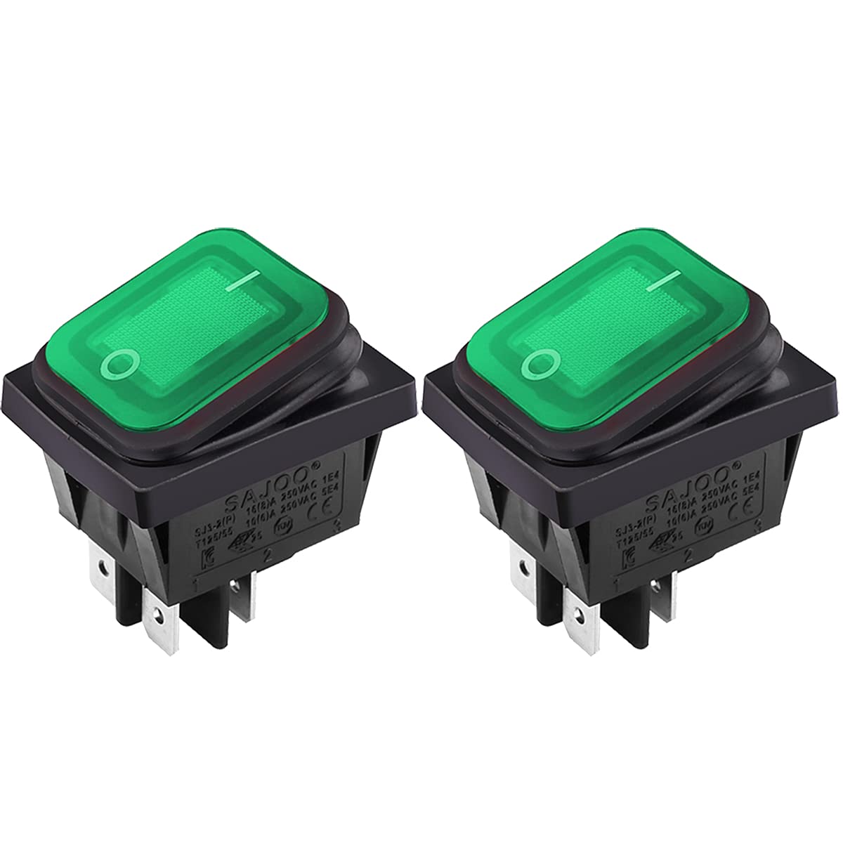 Clyxgs Waterproof Boat Rocker Switch with Indicator Lamp 2 Position ON/OFF AC 16A / 250V 20A / 125V Pack of 2