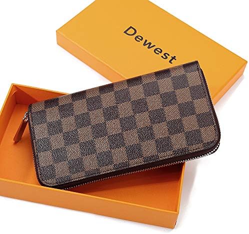 RFID Blocking Wallets for Women, Checkered Clutch Travel Wallet Zip Around with Multi Card Phone Passport Holder Organizer
