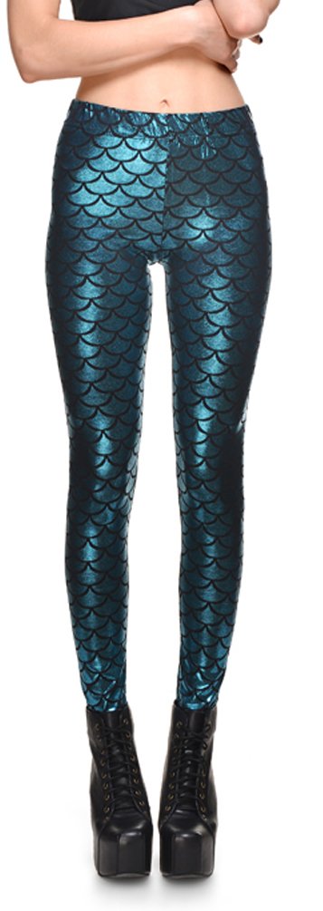 Retro Women\'s Shiny Fish-Scale Leggings Bodycon Slim Tights Pants Trousers XXXL