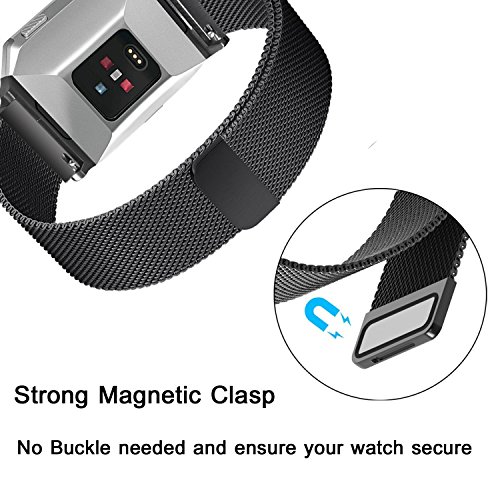 Fitbit Ionic Smart Strap Product Men's & Women's Complete Magnetic Closure Retainer Ring Milan Stainless Steel Metal Ion Sport Belt Fitbit Ion Smartwatch Accessory Black - Thumbnail 6