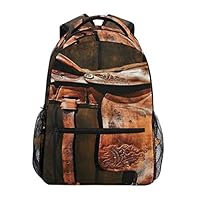ECOMAOMI American West Traditional Authentic Style Rodeo Cowboy Saddle Wood Ranch Barn Personalized Lightweight Large Capacity Laptop Backpack Modern Fashion Casual Daypack School Bag Hiking Backpack