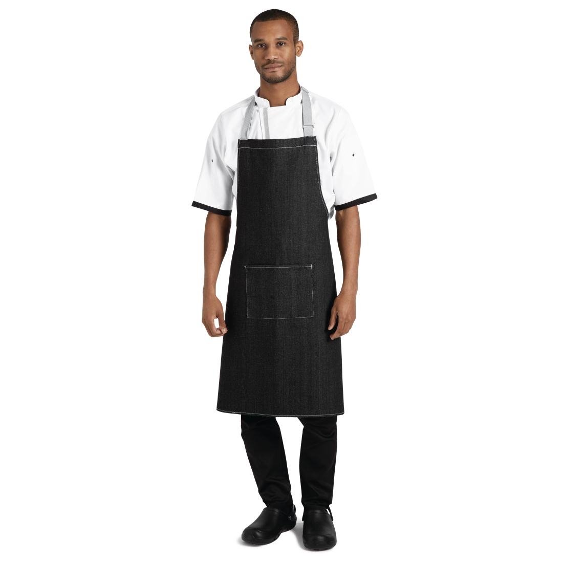 Southside Bib Apron Denim Black 700mm x 1000mm Kitchen Cooking Baking Catering