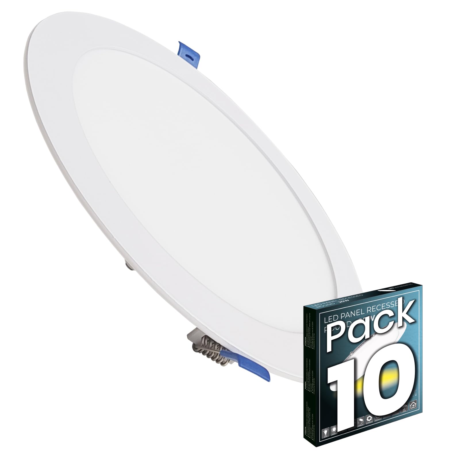 LED ATOMANT Pack 10x Flat Round Led Downlight Panel, 20W, Neutral White 4500K, 1800 Lumens. Driver Included, Standard Cut 205 mm. A+, Aluminium