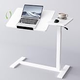 Miloyer Adjustable Overbed Bedside Table with Wheels Pneumatic Mobile Standing Laptop Desk Rolling Computer Cart Movable Couch Desk Hospital Home Use, White