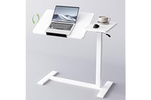 Miloyer Adjustable Overbed Bedside Table with Wheels Pneumatic Mobile Standing Laptop Desk Rolling Computer Cart Movable Couch Desk Hospital Home Use, White