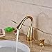 Senlesen 3 Holes Two Handles Widespread Bathroom Sink Mixer Tap Faucet Gold Finish